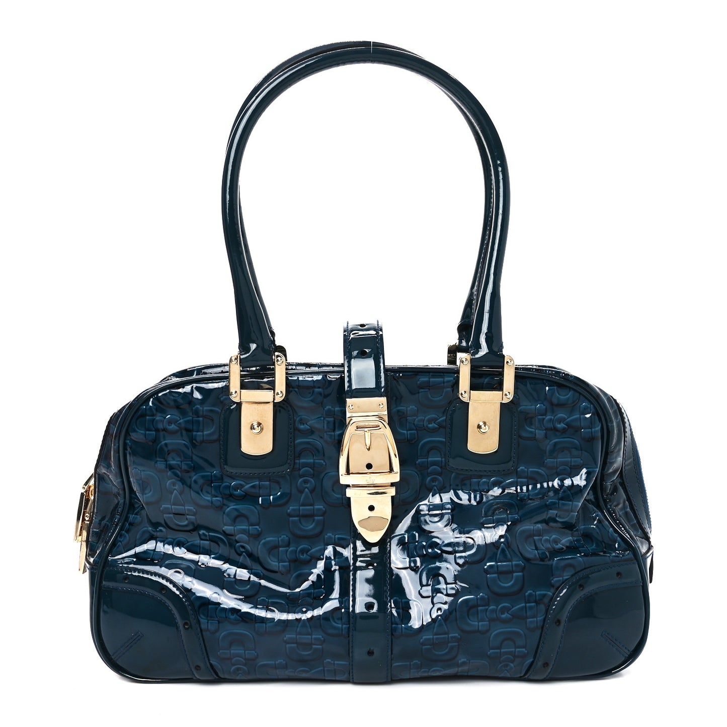 Patent Horsebit Glam Boston Tote Bag Blue