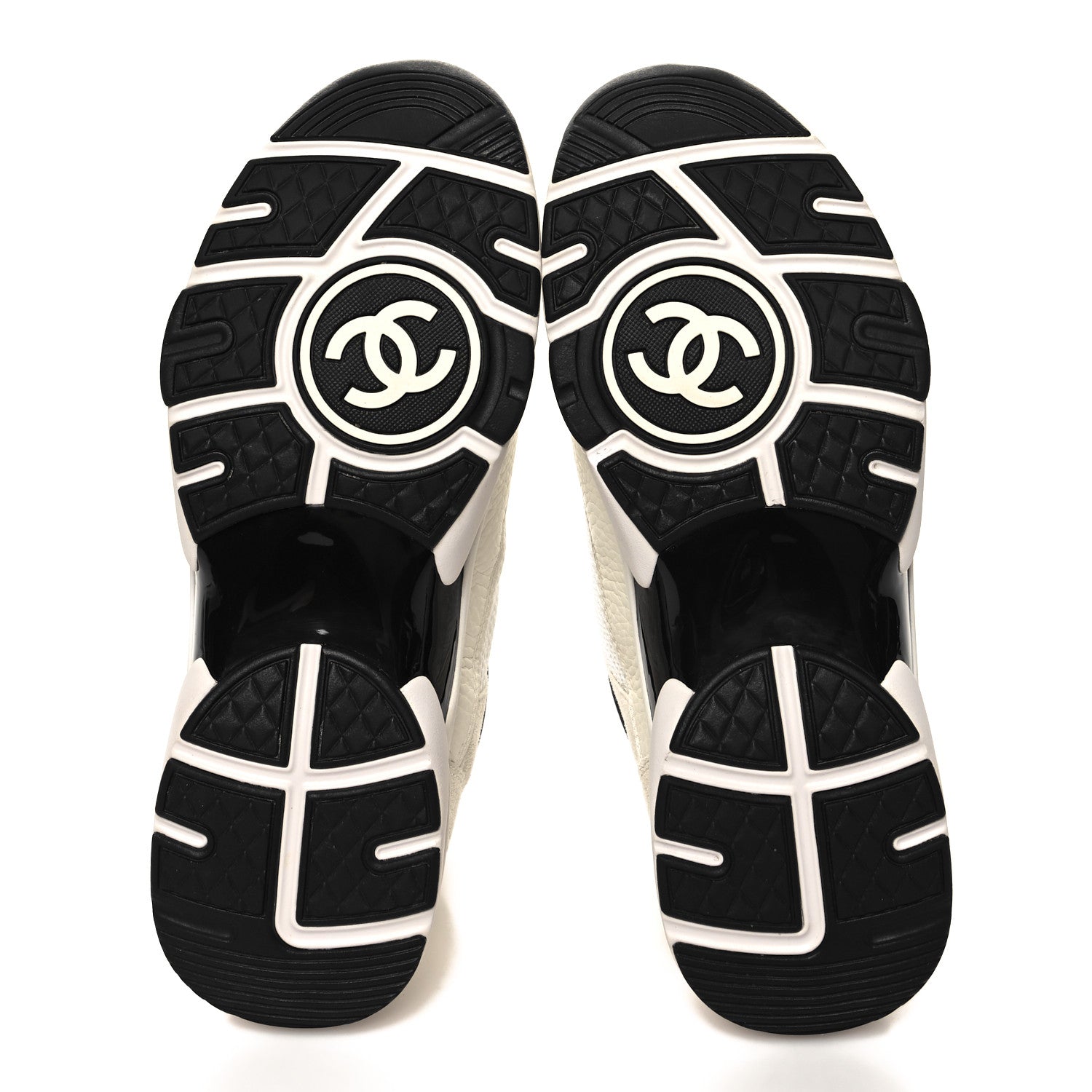 Chanel Mesh Suede Calfskin Grained Calfskin Womens CC Sneakers 40.5 White Black 5 of 8
