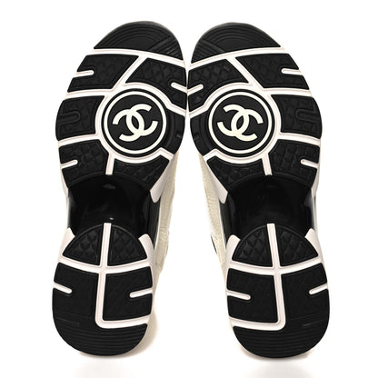 Chanel Mesh Suede Calfskin Grained Calfskin Womens CC Sneakers 40.5 White Black 5 of 8