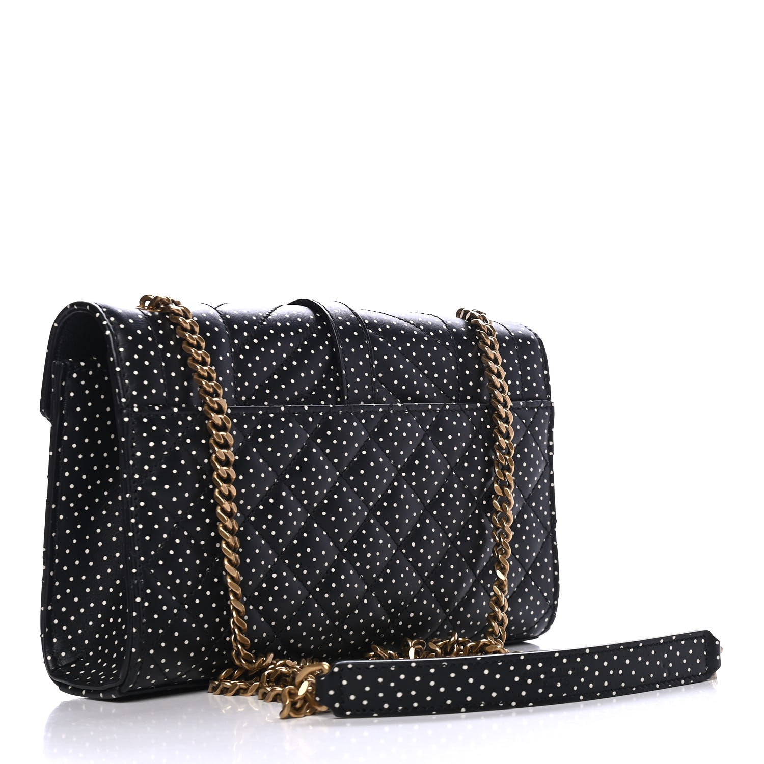 Saint Laurent Grain De Poudre Textured Mixed Matelasse Triquilt Small Monogram Pin Dot Print Satchel Black 2 of 4