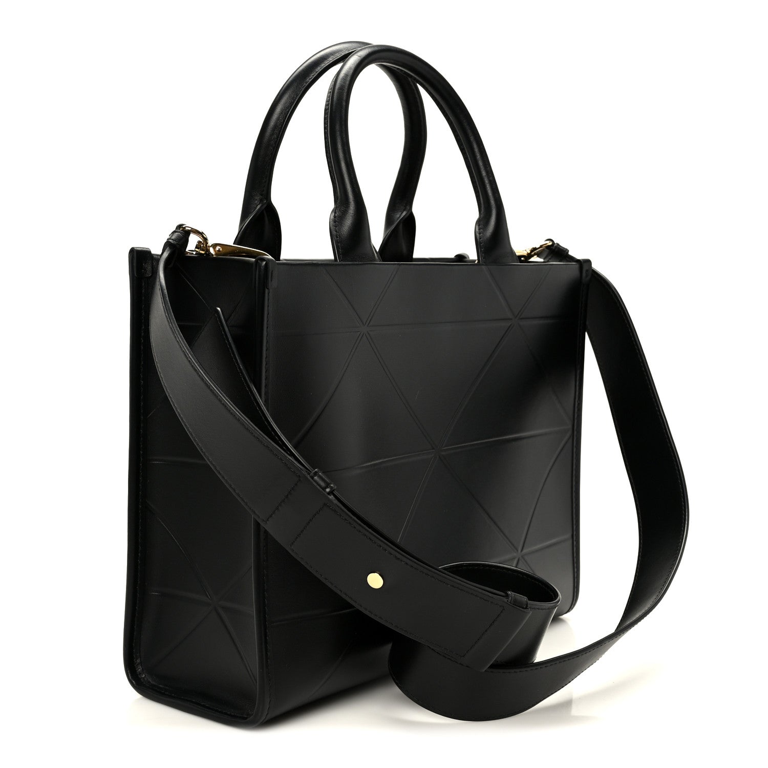 Prada Soft Calfskin Triangolo Symbole Embossed Small Tote Black 3 of 10