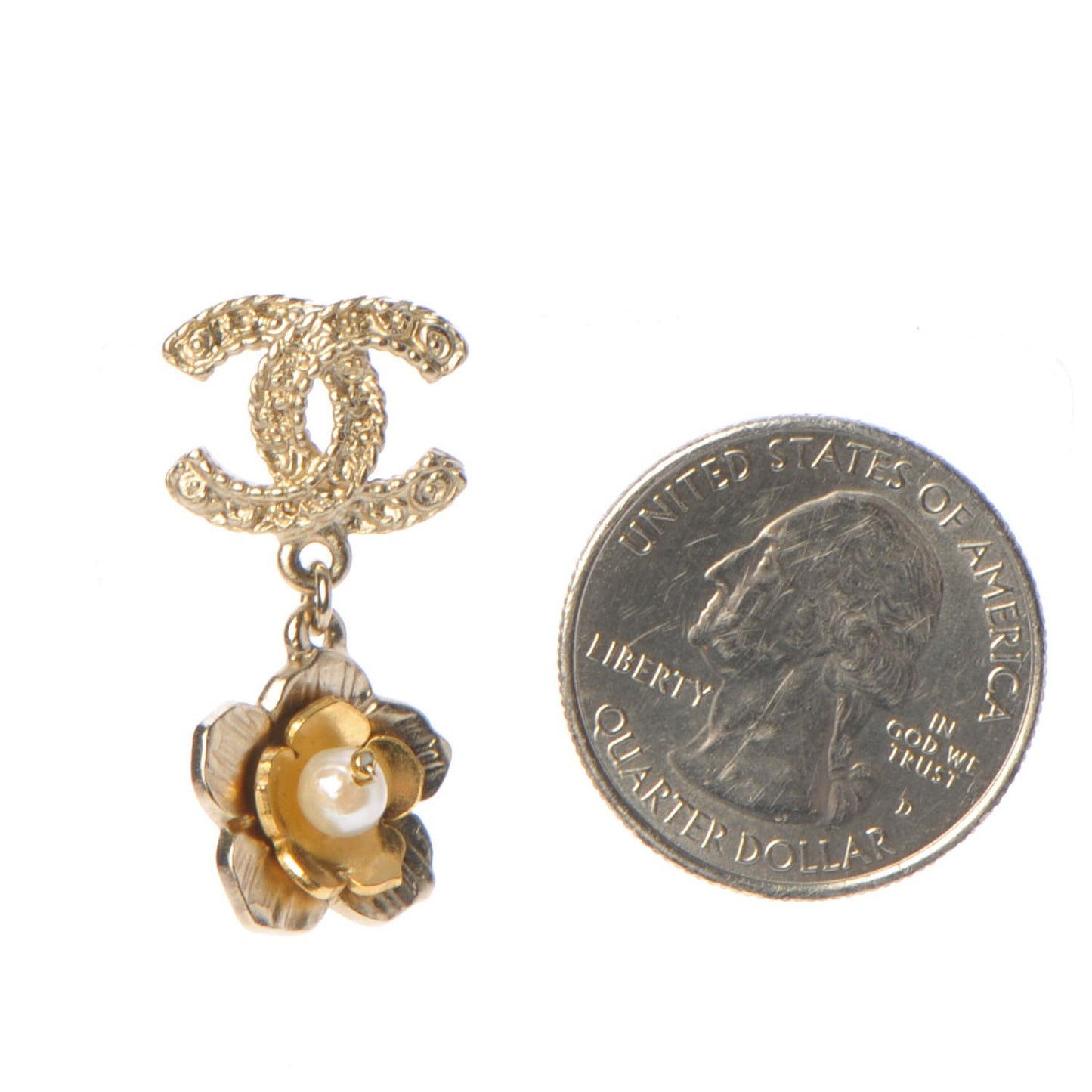 CC Camellia Pearl Drop Earrings Gold