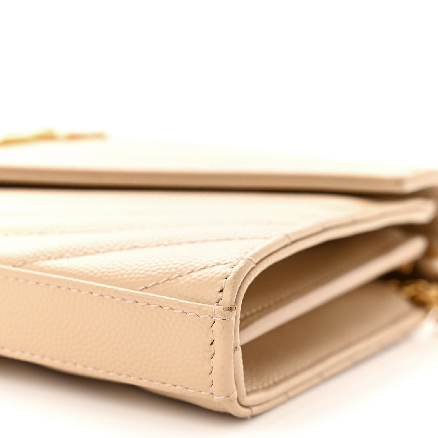 Saint Laurent Grain De Poudre Matelasse Chevron Monogram Chain Wallet Light Beige 10 of 13