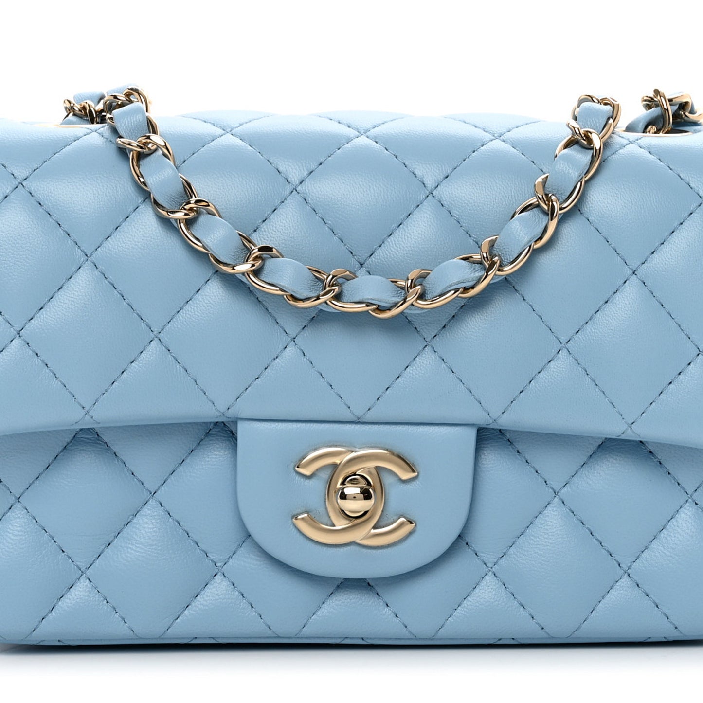 Lambskin Quilted Mini Rectangular Flap Light Blue