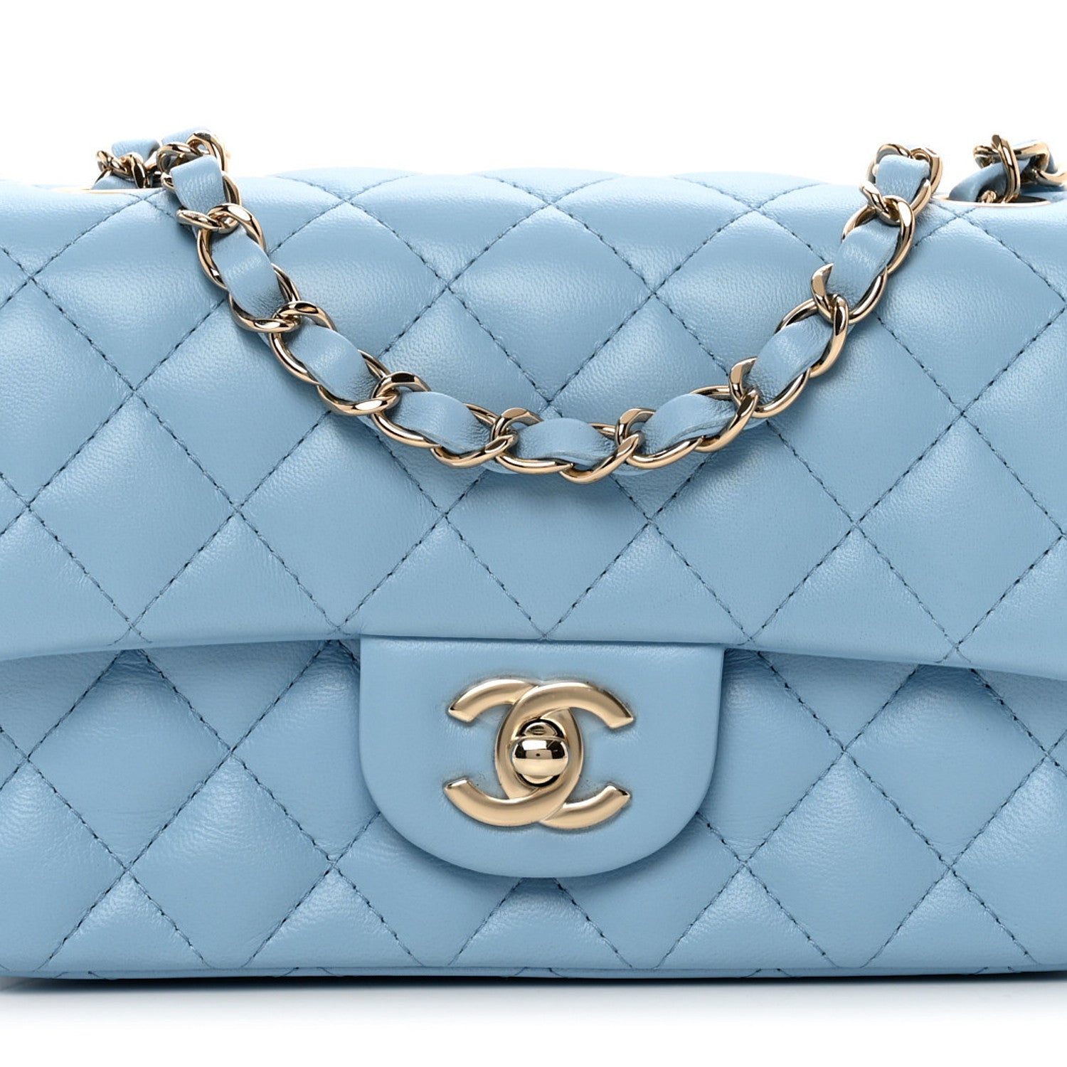 Chanel Lambskin Quilted Mini Rectangular Flap Light Blue 8 of 11