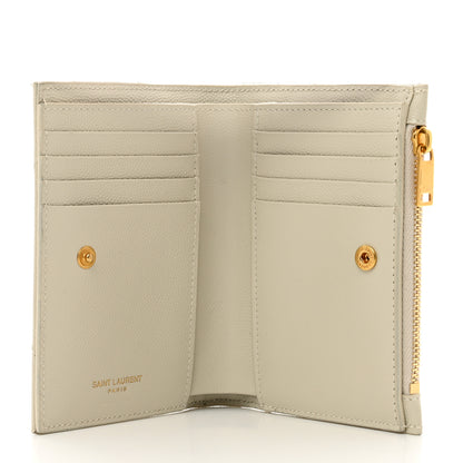 Saint Laurent Grain De Poudre Matelasse Chevron Monogram Zipped Two-Part Wallet Crema Soft 5 of 6