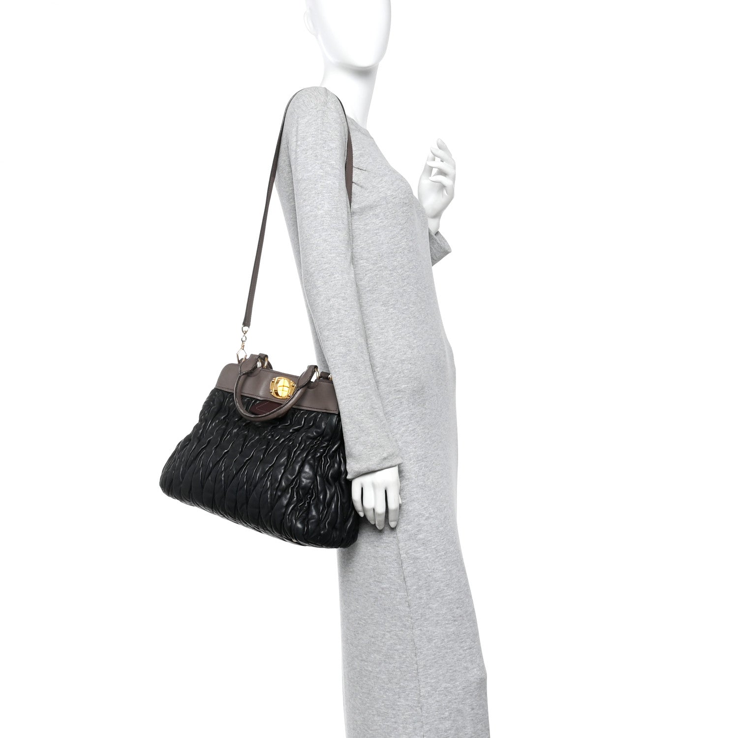 Miu Miu Nappa Matelasse Turnlock Hobo Black Brown 2 of 12