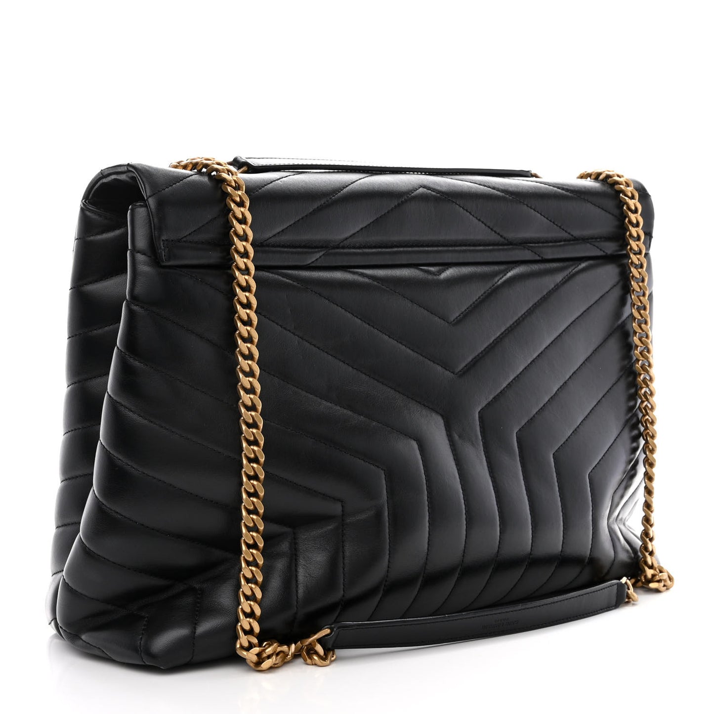 Calfskin Y Quilted Monogram Large Loulou Chain Satchel Black