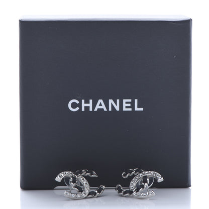 Chanel Crystal Baguette Lambskin Chain CC Vintage Allure Stud Earrings Black Silver 5 of 5