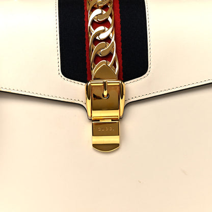 Gucci Calfskin Web Medium Sylvie Top Handle Bag White 8 of 11