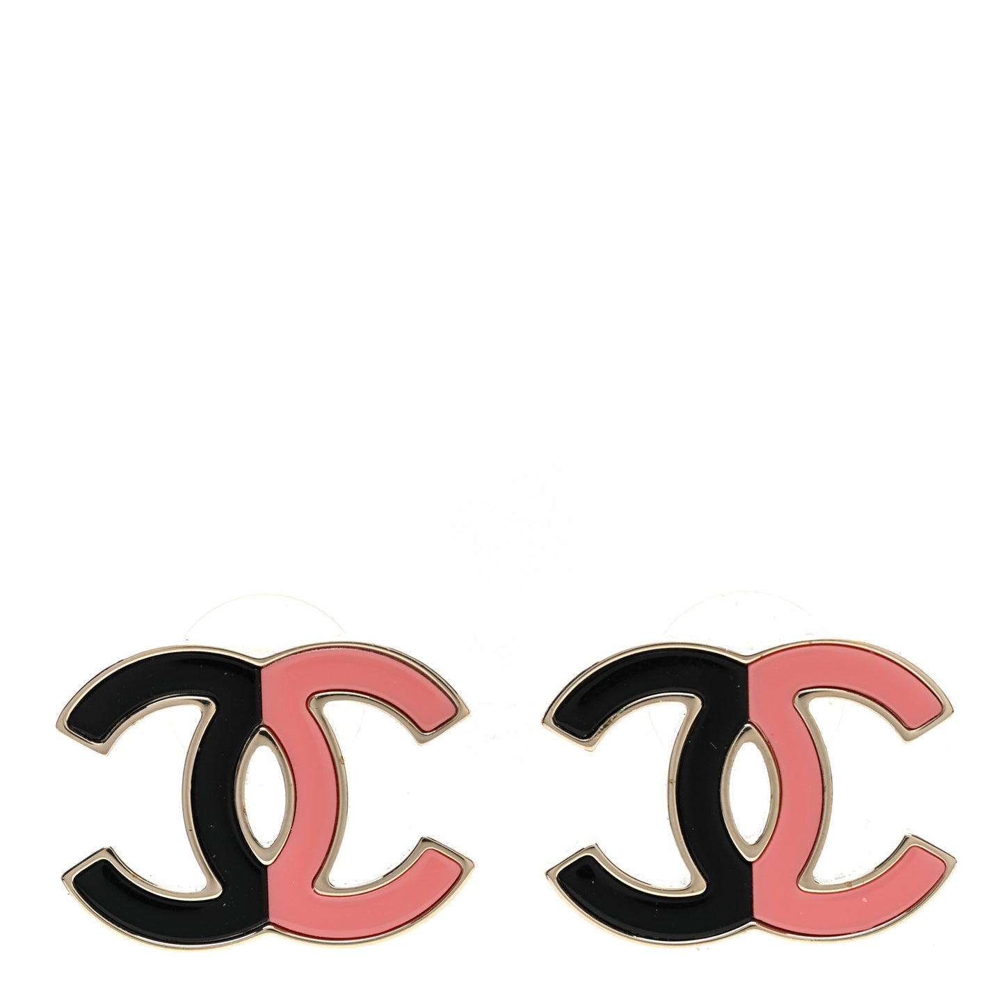 Enamel CC Earrings Gold Black Pink