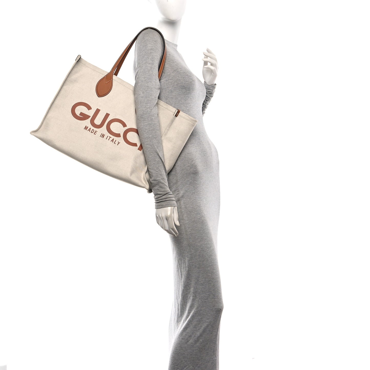 Canvas Calfskin Logo Maxi Tote Bag Beige Light Brown