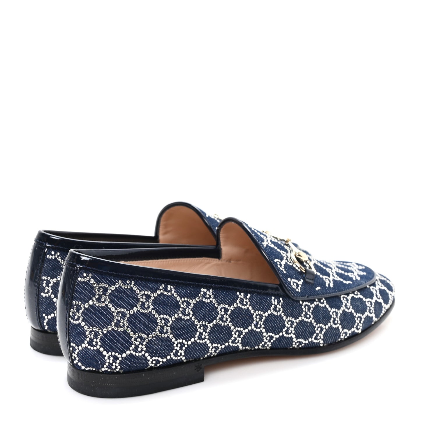 Denim Crystal GG Monogram Horsebit Womens Jordaan Loafers 38 Deep Blue Blue Milad