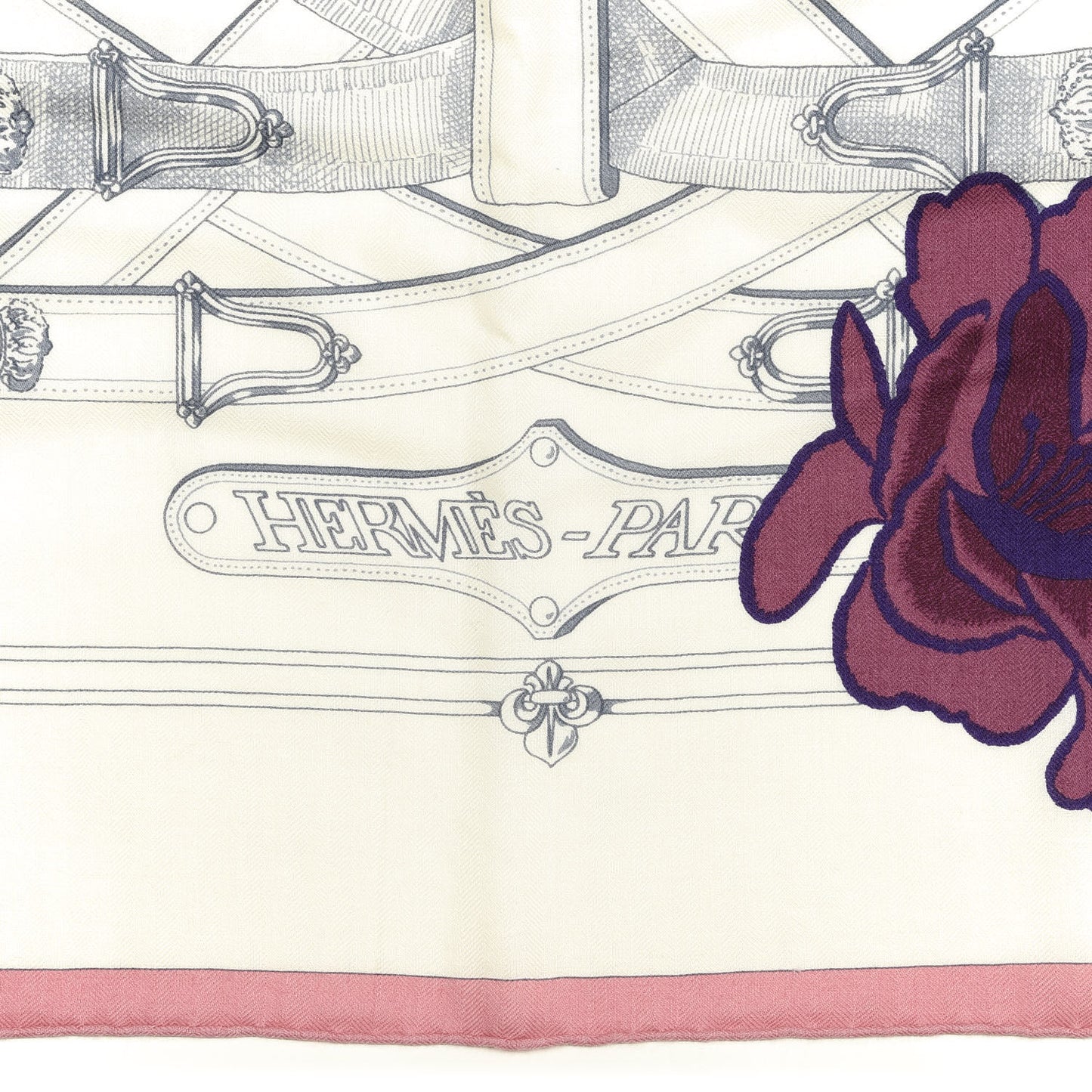 Cashmere Silk Cavalcadour Shawl 140 Blanc Violet Rose