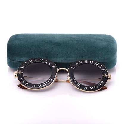 Gucci Metal L'Aveugle Par Amour Round Frame Sunglasses GG0113S Black 8 of 8