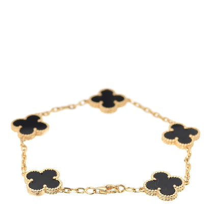 Van Cleef & Arpels 18K Yellow Gold Black Onyx 5 Motifs Vintage Alhambra Bracelet 3 of 5