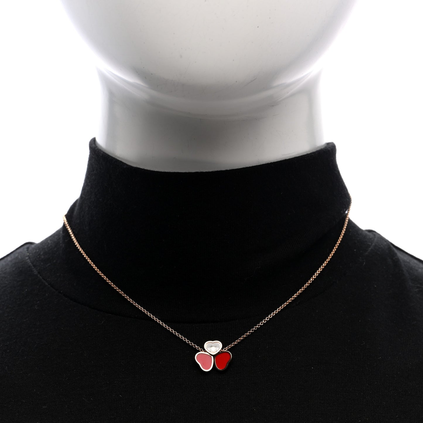 18K Rose Gold Diamond Happy Hearts Wings Pendant Necklace Red