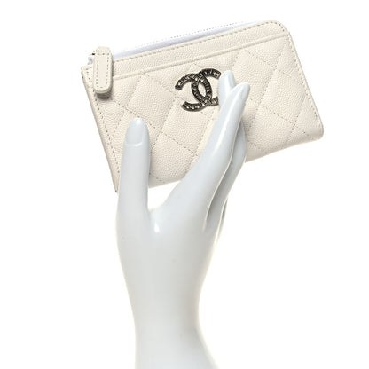 Chanel Caviar Quilted CC Logo Zip Around Card Holder White 2 of 9