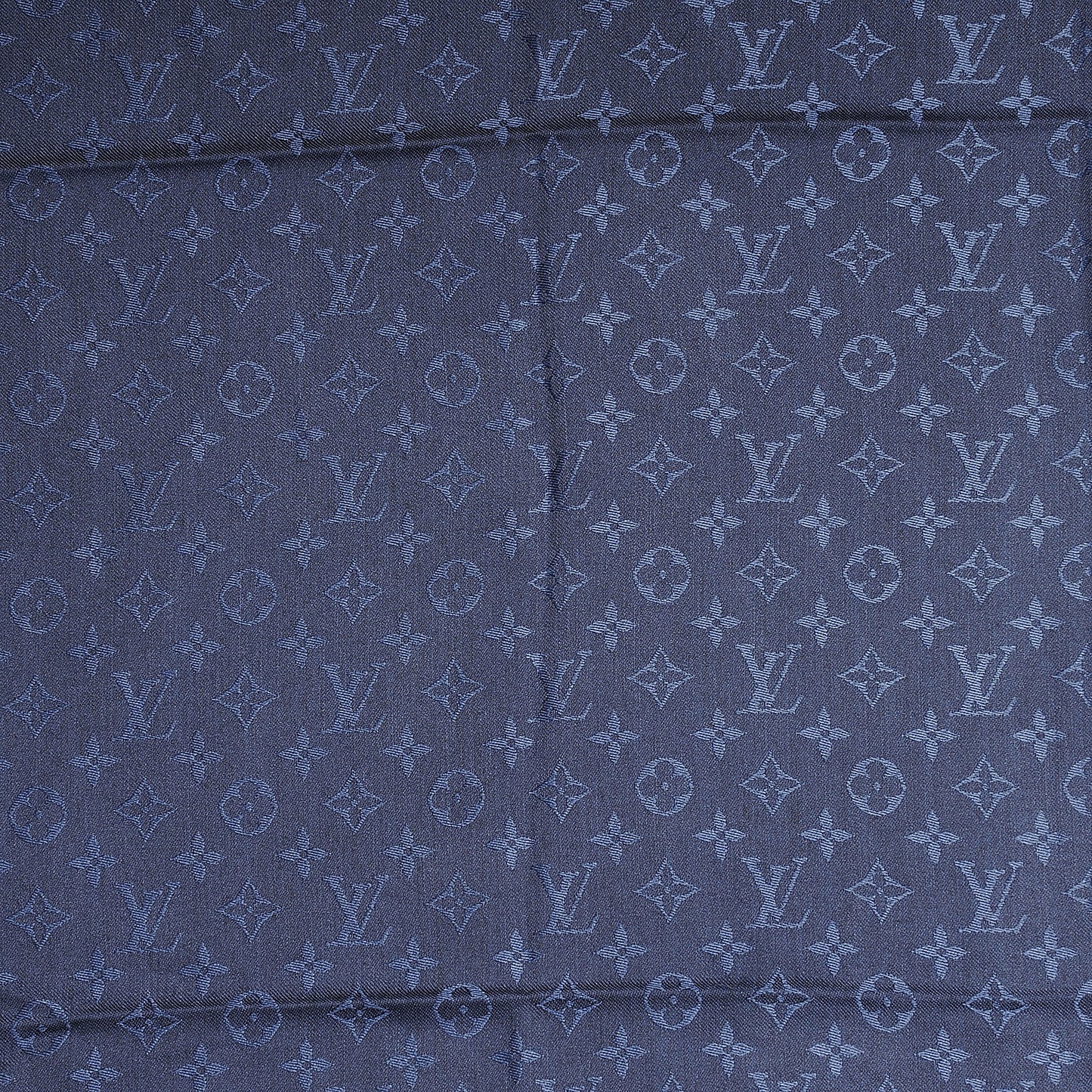 Wool Silk Monogram Shawl Night Blue