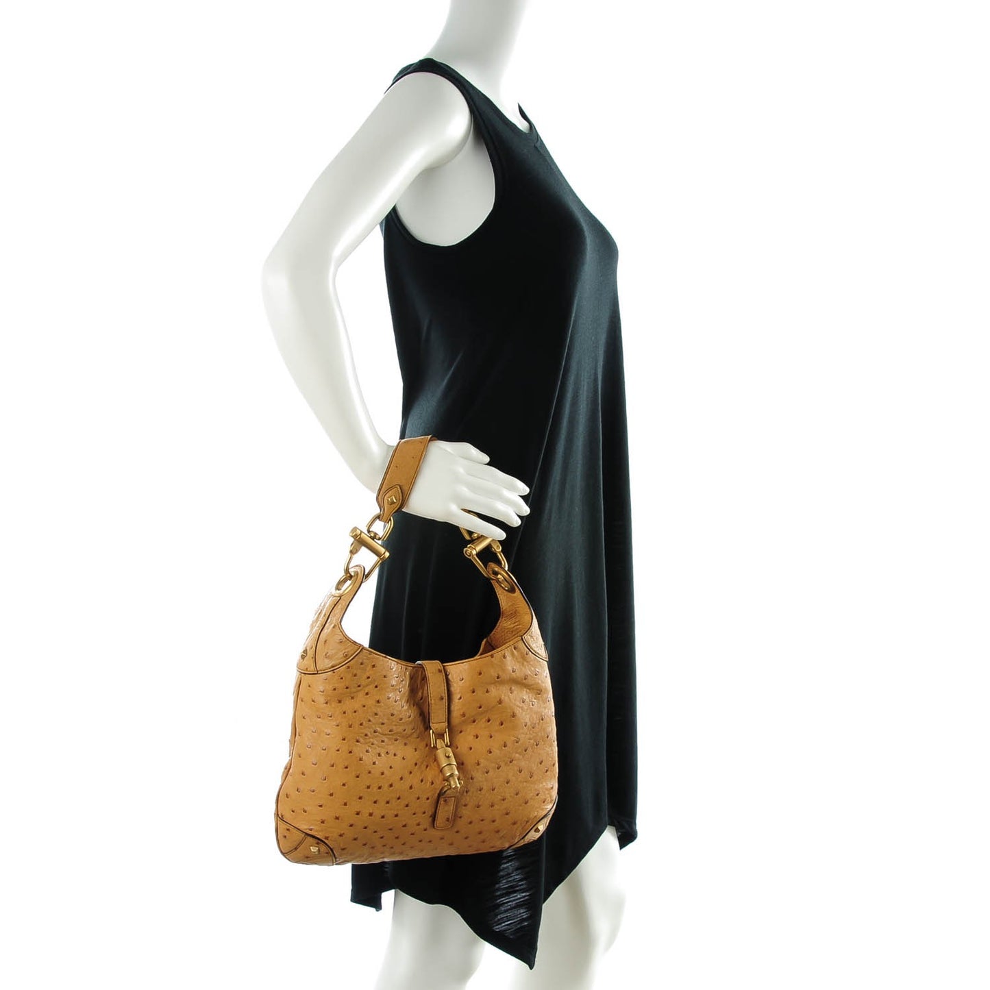 Ostrich Jackie O Piston Lock Hobo Tan