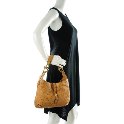 Gucci Ostrich Jackie O Piston Lock Hobo Tan 2 of 7