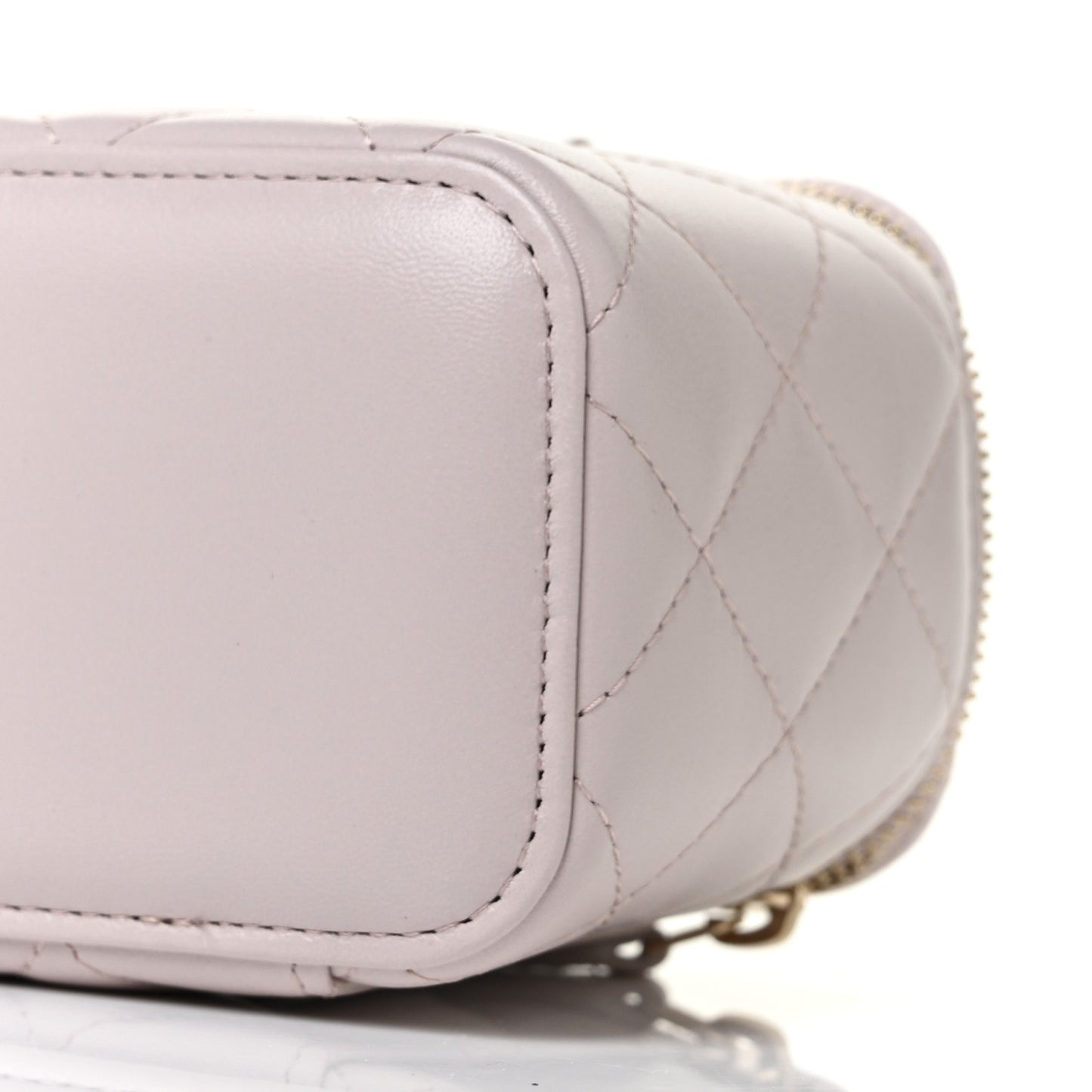 Lambskin Quilted Pearl Crush Mini Vanity Case With Chain Light Purple