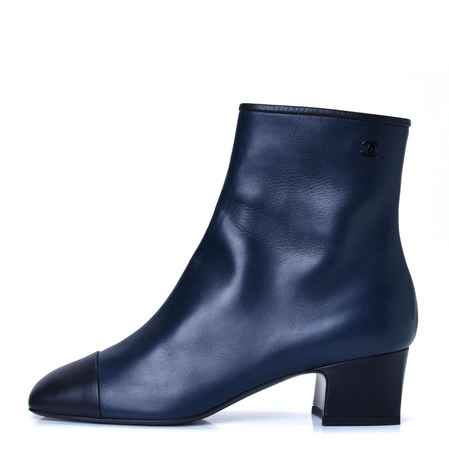 Chanel Calfskin Cap Toe Short Boots 40 Navy Black 1 of 4