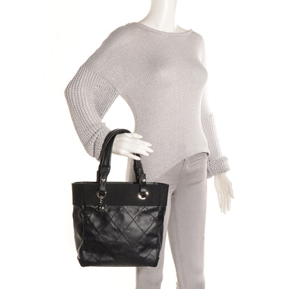 Chanel Coated Canvas Quilted Small Paris Biarritz Tote Black 2 of 8