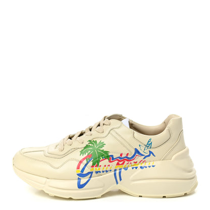 Gucci Calfskin Hawaii Printed Mens Rhyton Sneakers 8.5 White 1 of 9