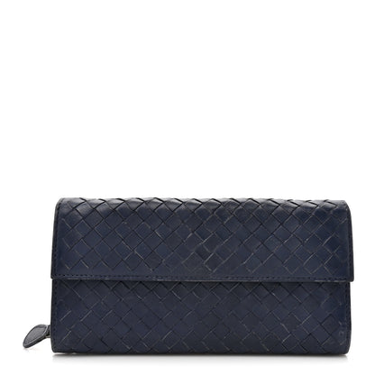 Bottega Veneta Nappa Intrecciato Continental Flap Wallet Dark Blue 1 of 16