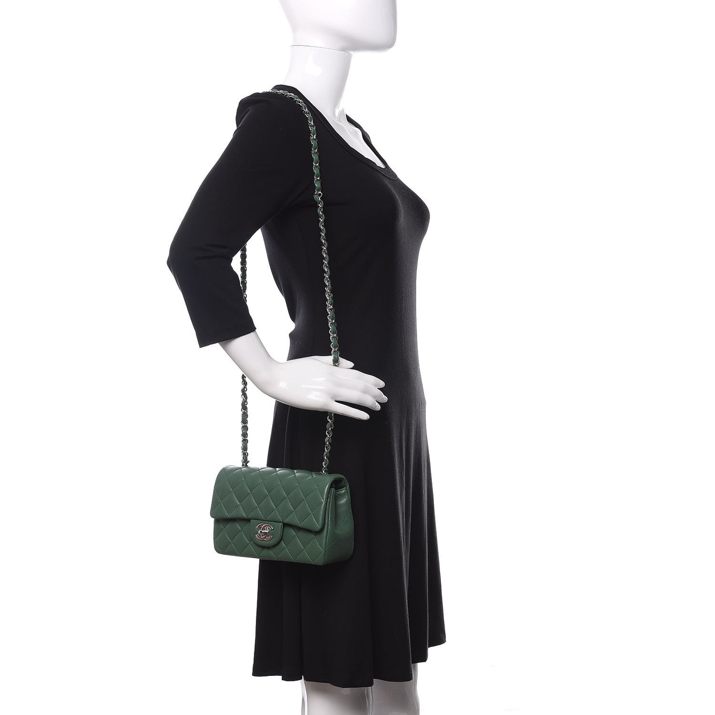 Lambskin Quilted Mini Rectangular Flap Green