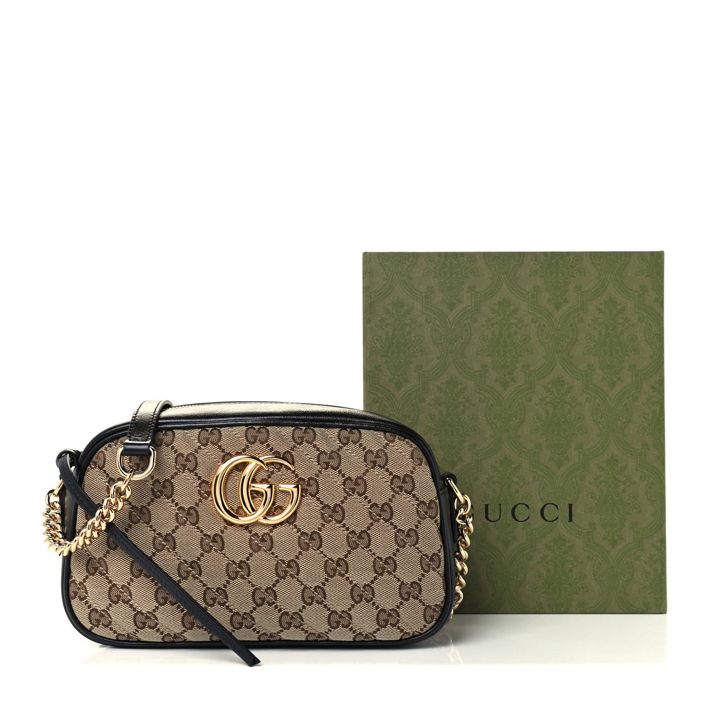 Monogram Matelasse Diagonal Small GG Marmont Chain Shoulder Bag Beige Black