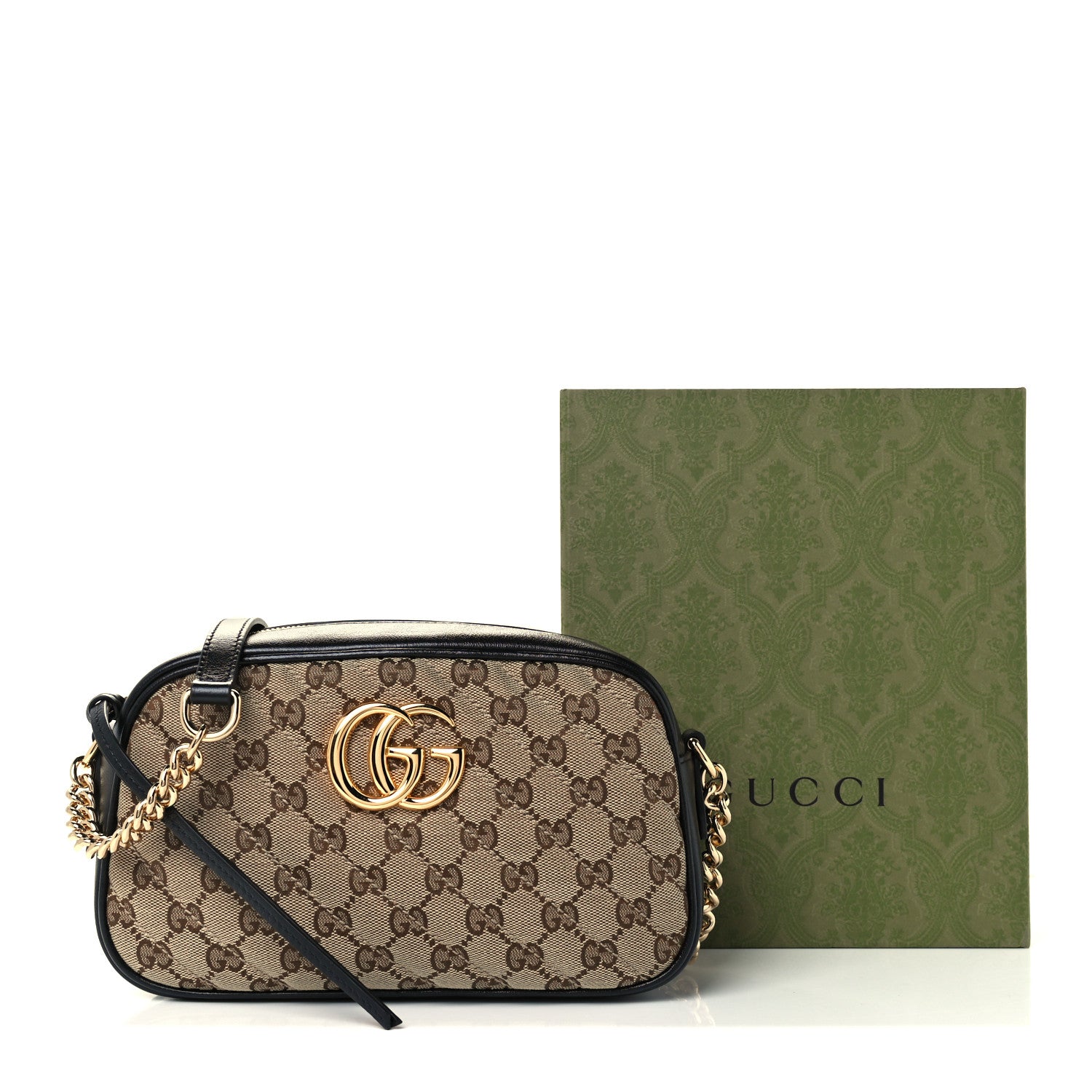 Gucci Monogram Matelasse Diagonal Small GG Marmont Chain Shoulder Bag Beige Black 12 of 12