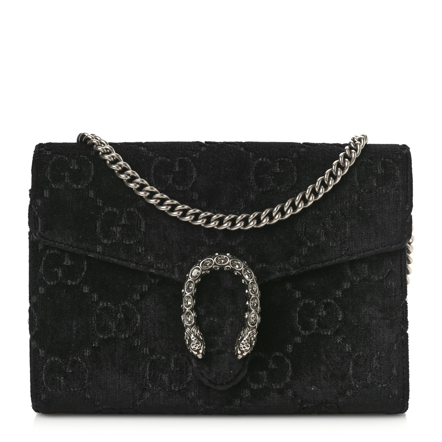Gucci Velvet GG Monogram Mini Dionysus Chain Wallet Black 1 of 11