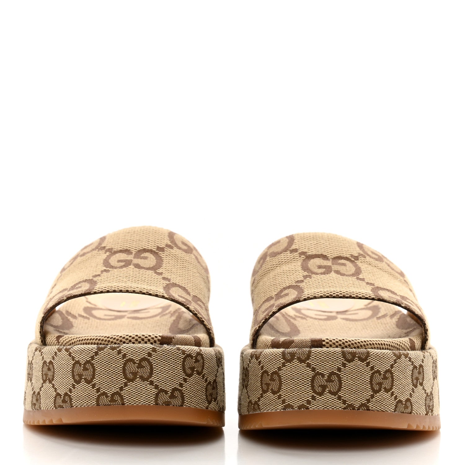 Gucci Monogram Maxi GG Angelina Platform 55mm Slide Sandals 39 Camel Ebony 2 of 9