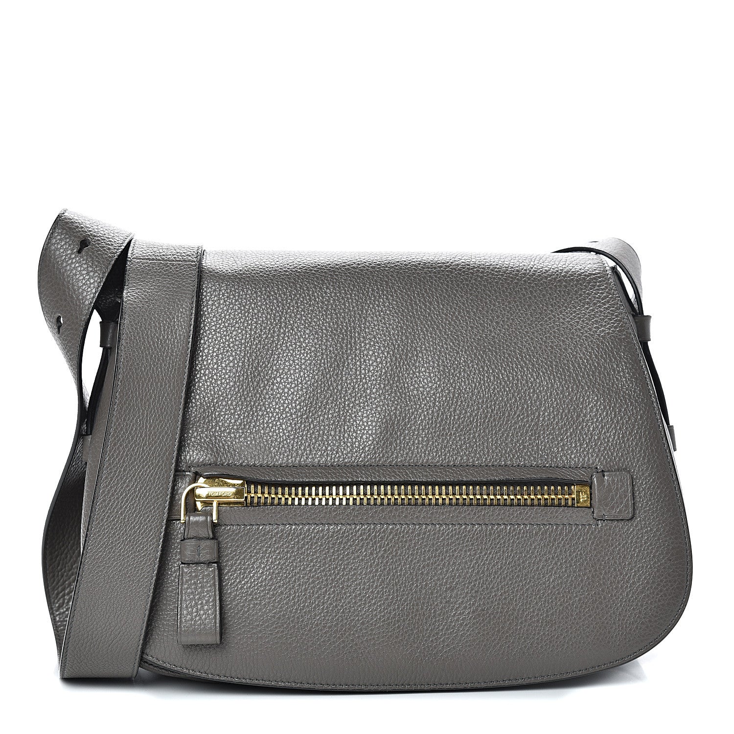 Tom Ford Grained Calfskin Soft Jennifer Saddle Bag Graphite 1 of 14