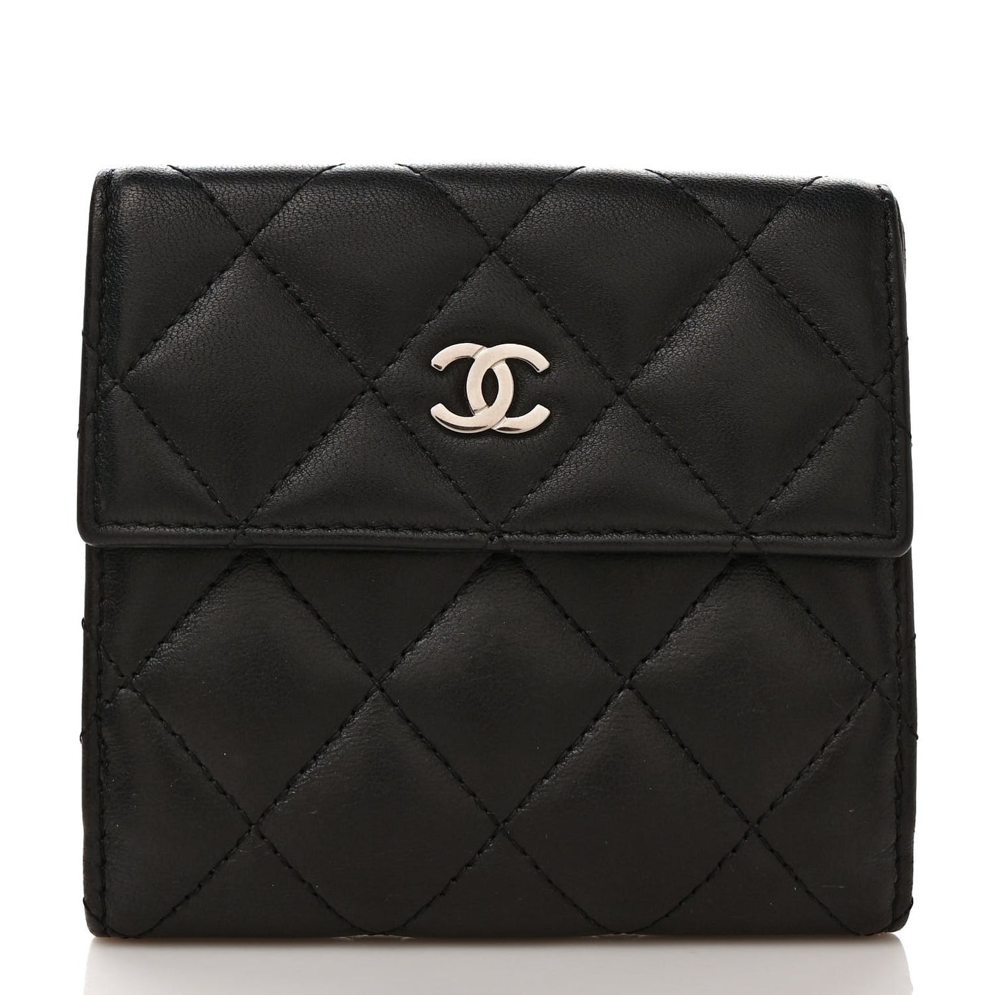 Lambskin Quilted Compact French Flap Wallet Black