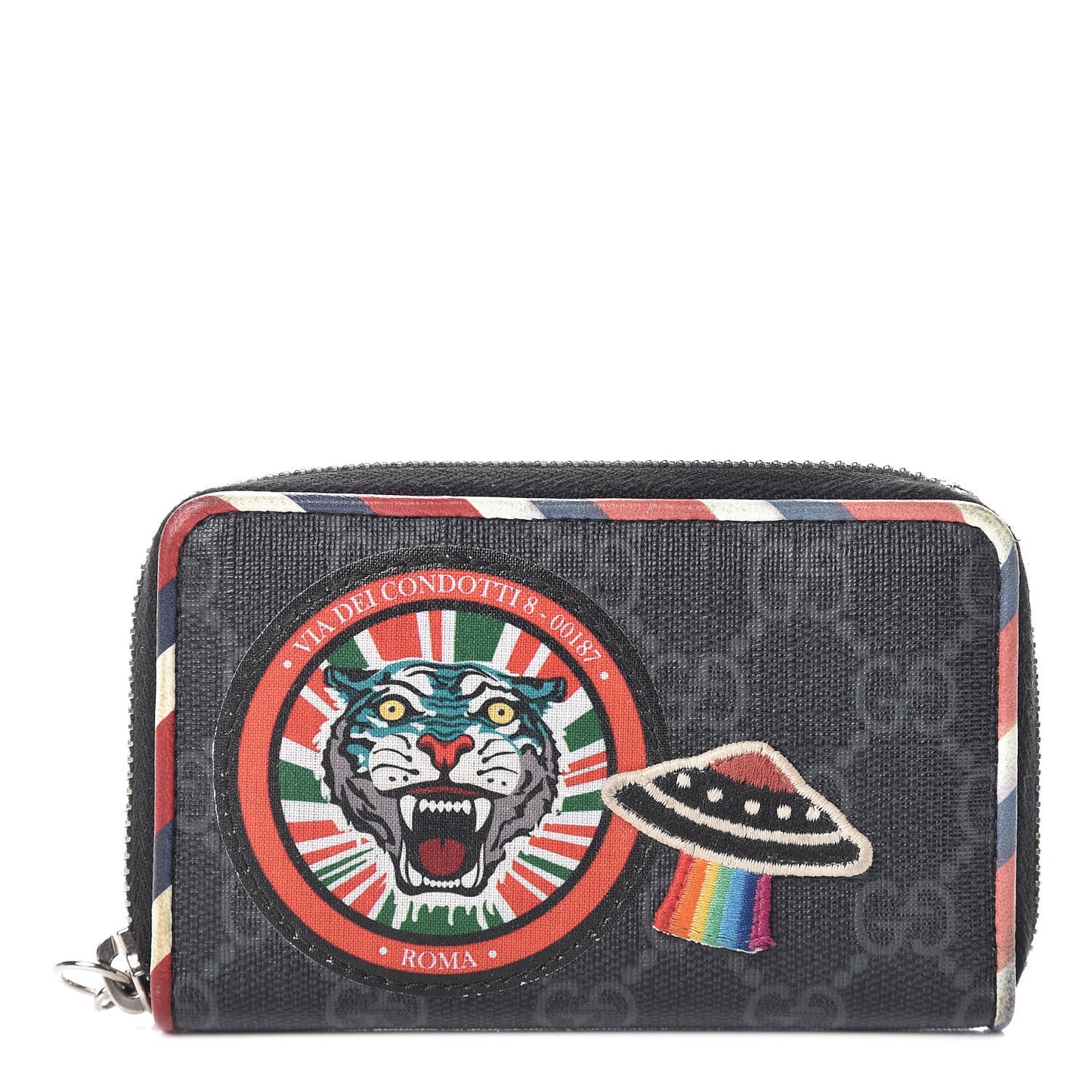 GG Supreme Monogram Night Courrier Embroidered Zip Around Card Case