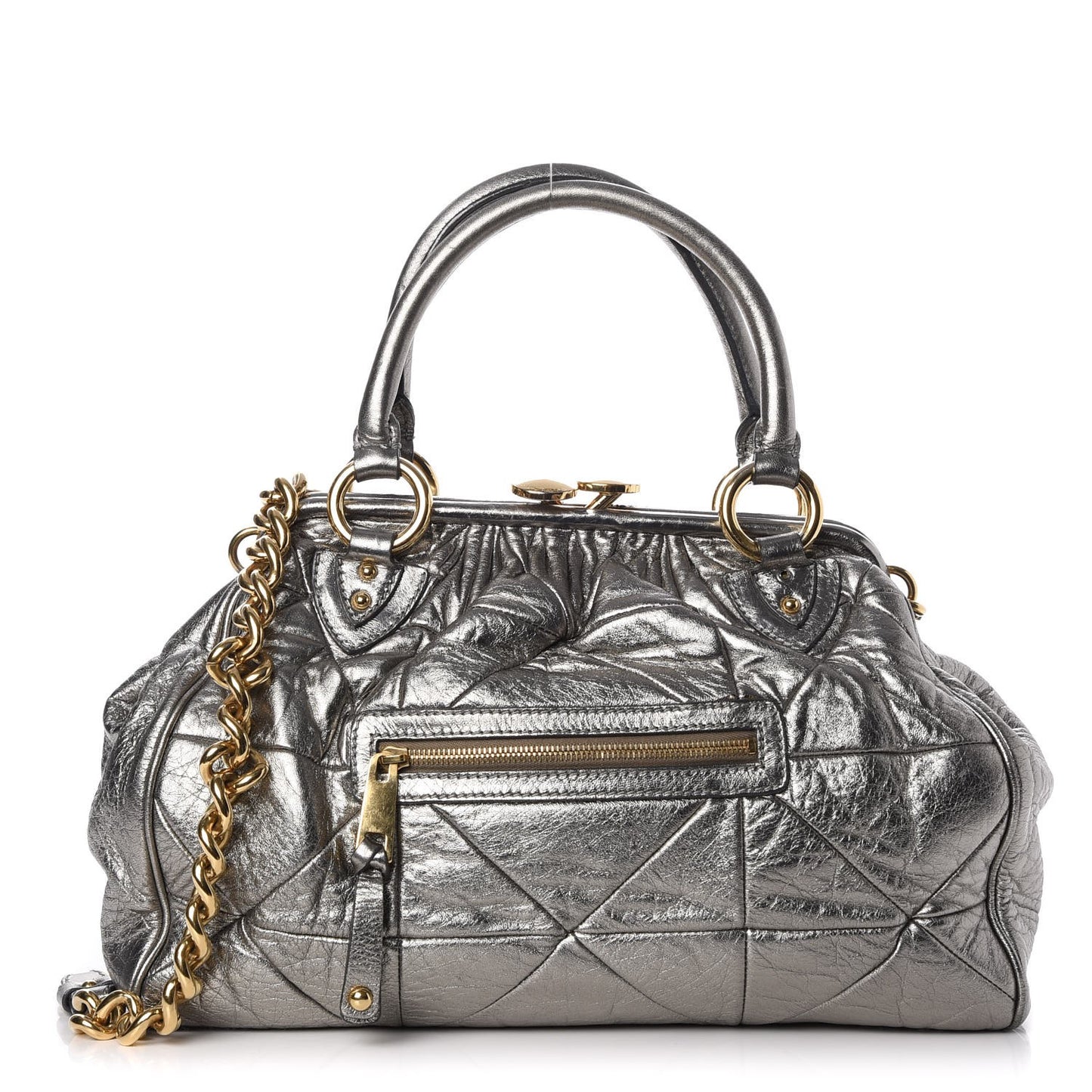 Metallic Calfskin Patchwork Stam Silver