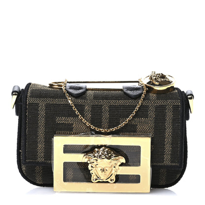 Fendi X VERSACE Fabric Jacquard Fendace FF Nano Brooch Baguette Tobacco Black 1 of 9