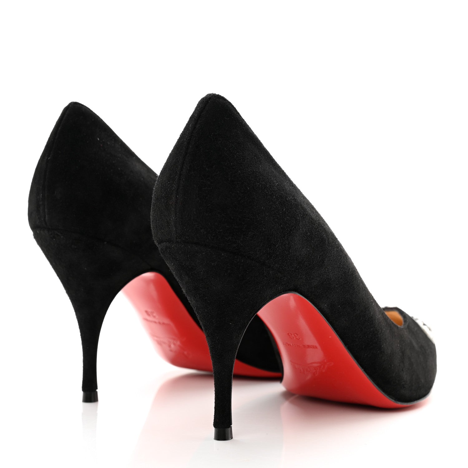 Christian Louboutin Suede Strass CL Pumps 38 Black Silver 5 of 8