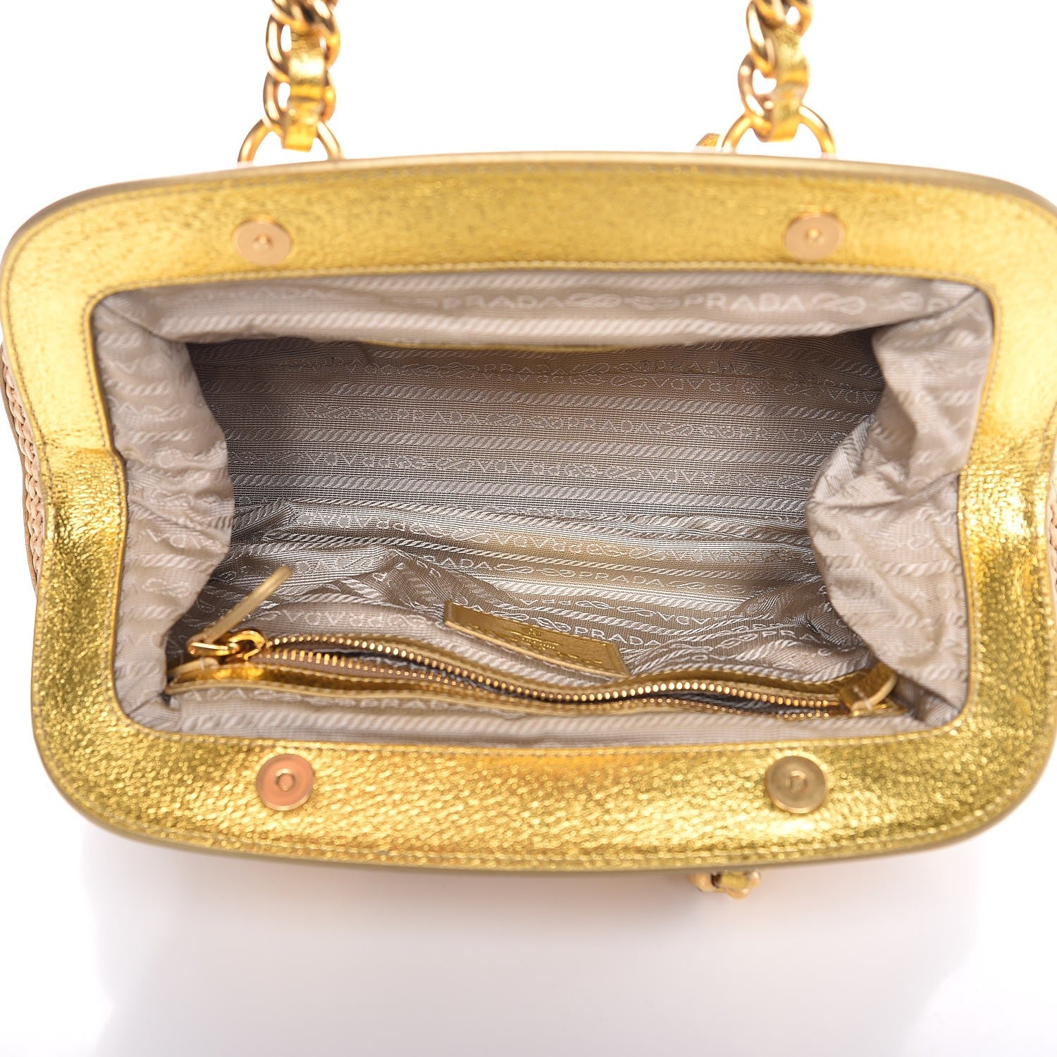 Prada Paglia Cinghiale Frame Tote Naturale Oro 5 of 8