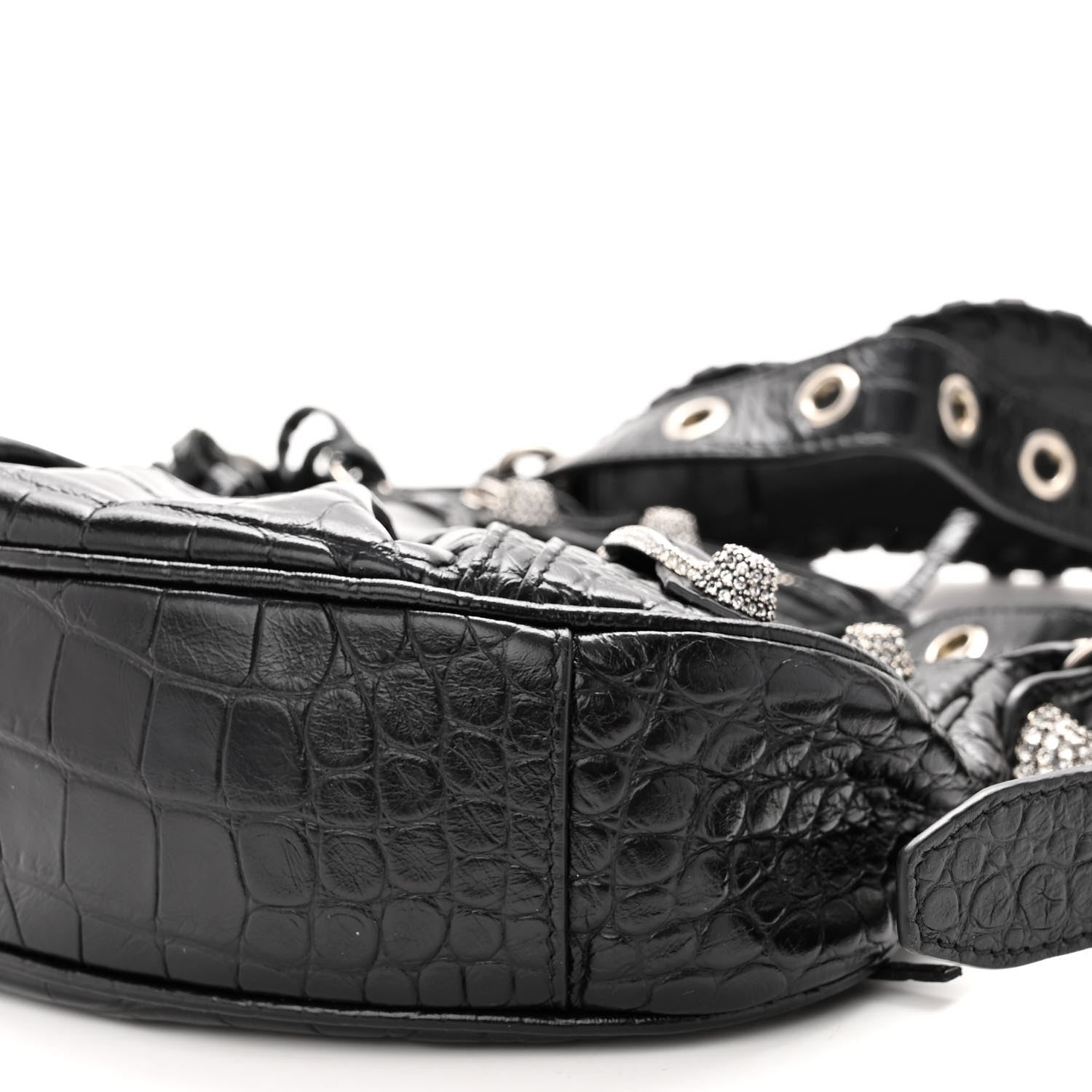 Balenciaga Extra Supple Calfskin Crystal Crocodile Embossed Le Cagole Shoulder Bag XS Black 8 of 8