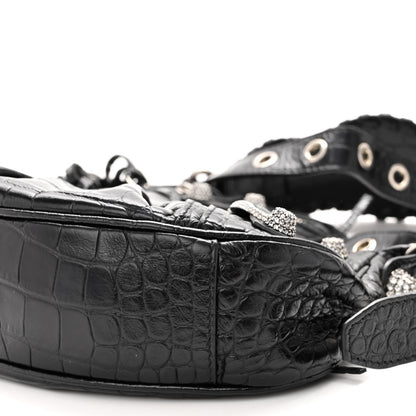 Balenciaga Extra Supple Calfskin Crystal Crocodile Embossed Le Cagole Shoulder Bag XS Black 8 of 8