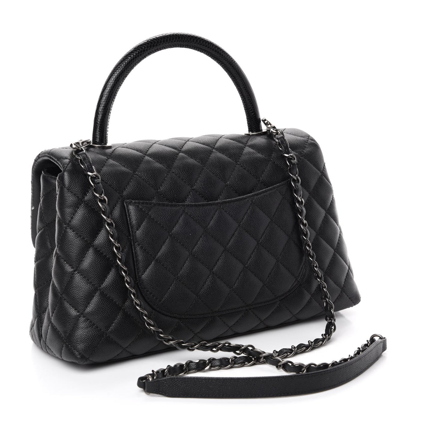 Caviar Lizard Quilted Small Coco Handle Flap Black