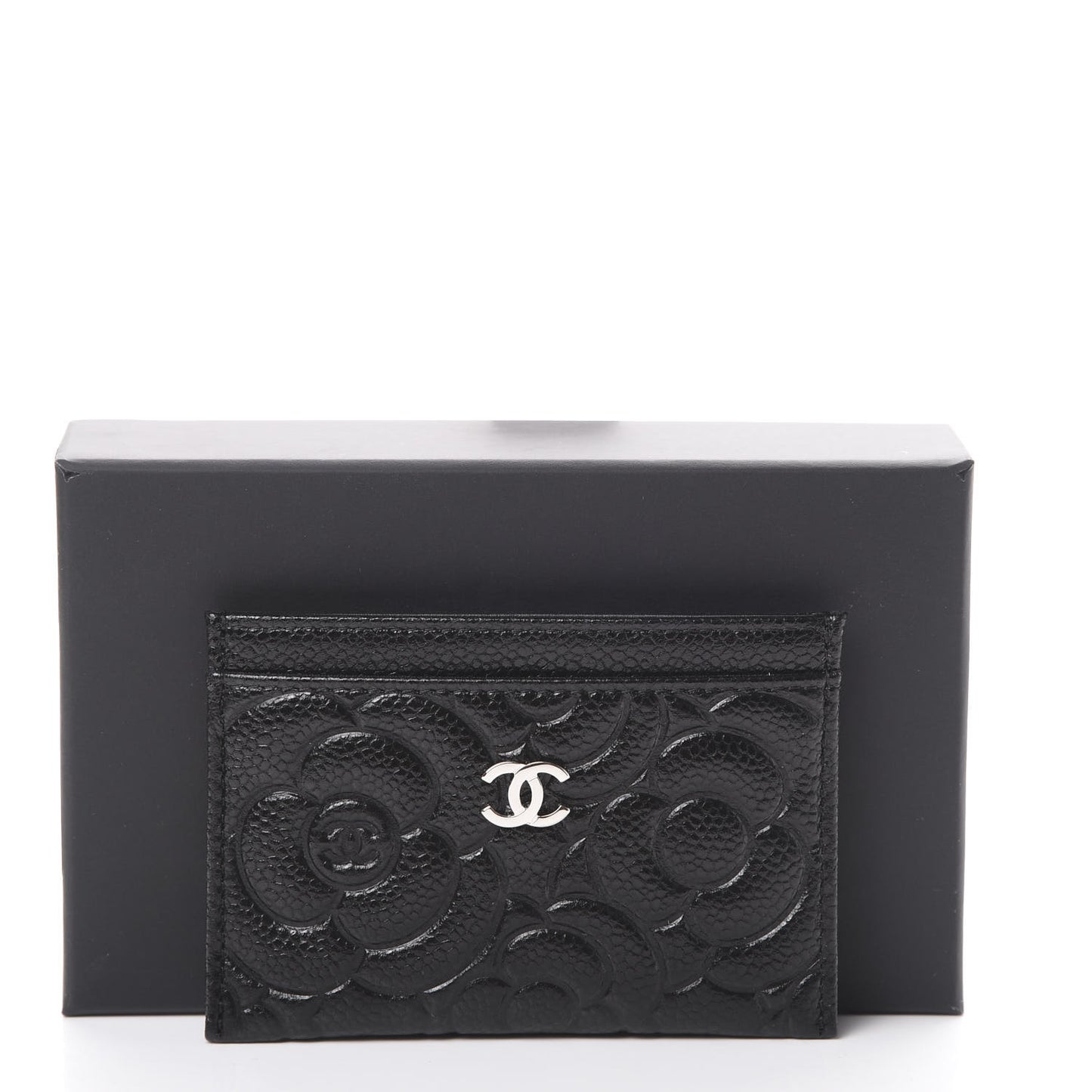 Caviar Camellia Embossed Card Holder Black