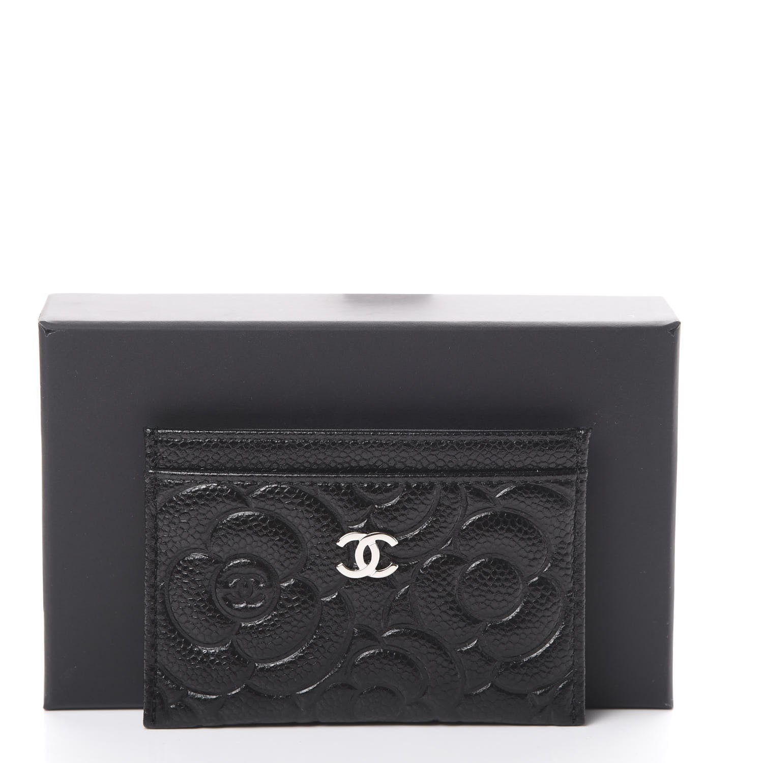 Chanel Caviar Camellia Embossed Card Holder Black 8 of 8