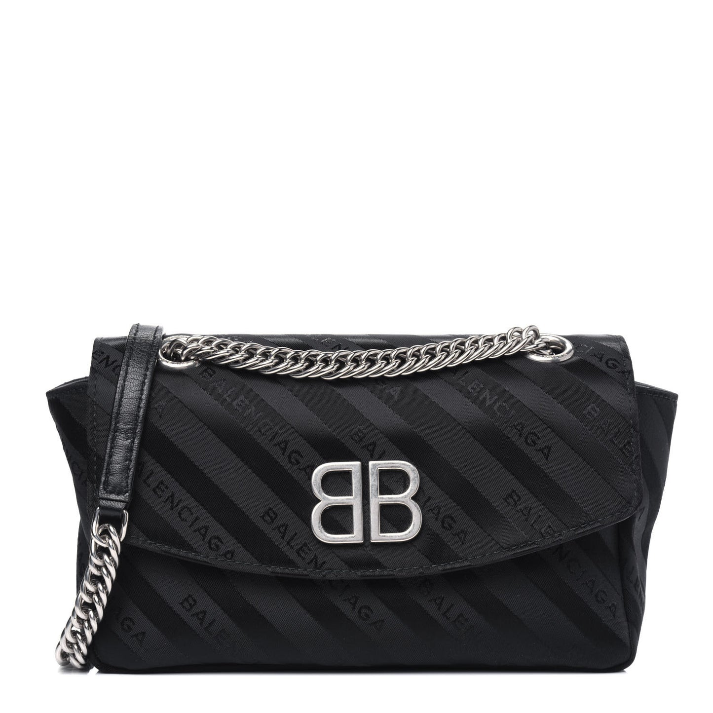 Nylon Jacquard Diagonal Logo S BB Round Shoulder Bag Black