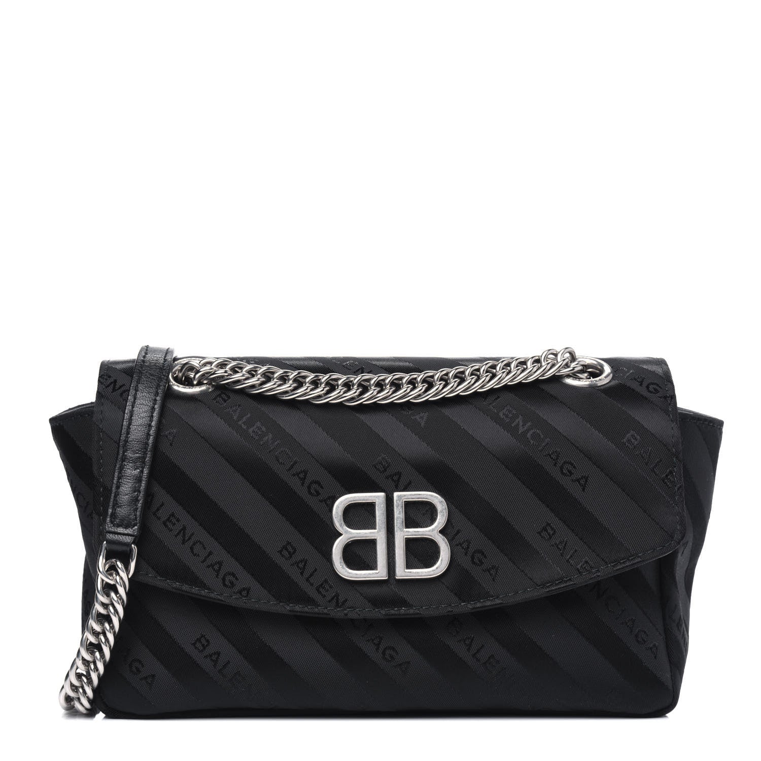 Balenciaga Nylon Jacquard Diagonal Logo S BB Round Shoulder Bag Black 1 of 4