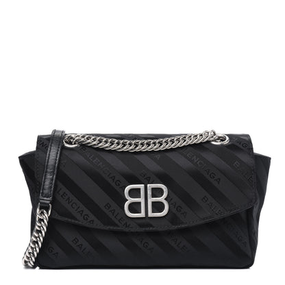 Balenciaga Nylon Jacquard Diagonal Logo S BB Round Shoulder Bag Black 1 of 4